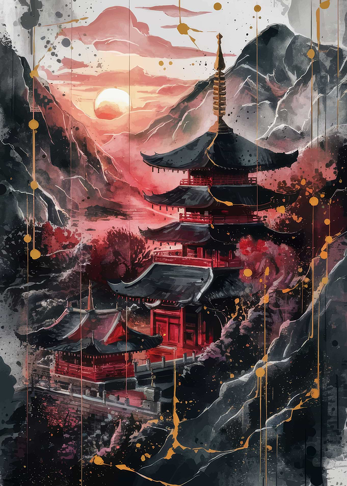 Crimson Pagoda Sunset