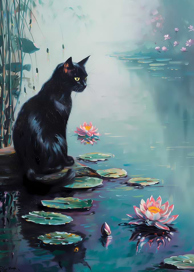 Cute Cat at a Pond