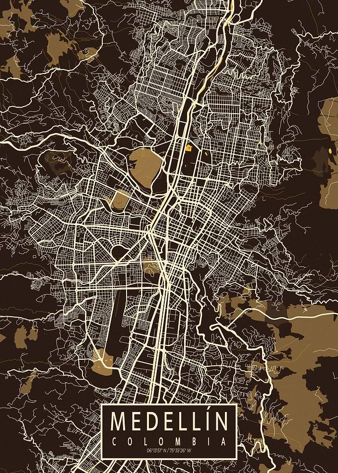 Medellin City Map Pastel