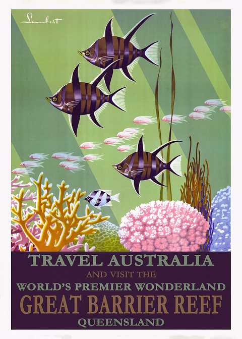 Great Barrier Reef Escape — vintage poster restored on metal