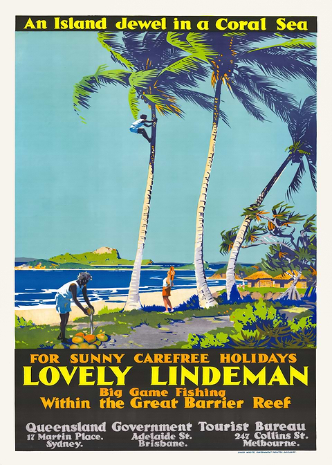 Lindeman Island Queensland — vintage poster restored on metal