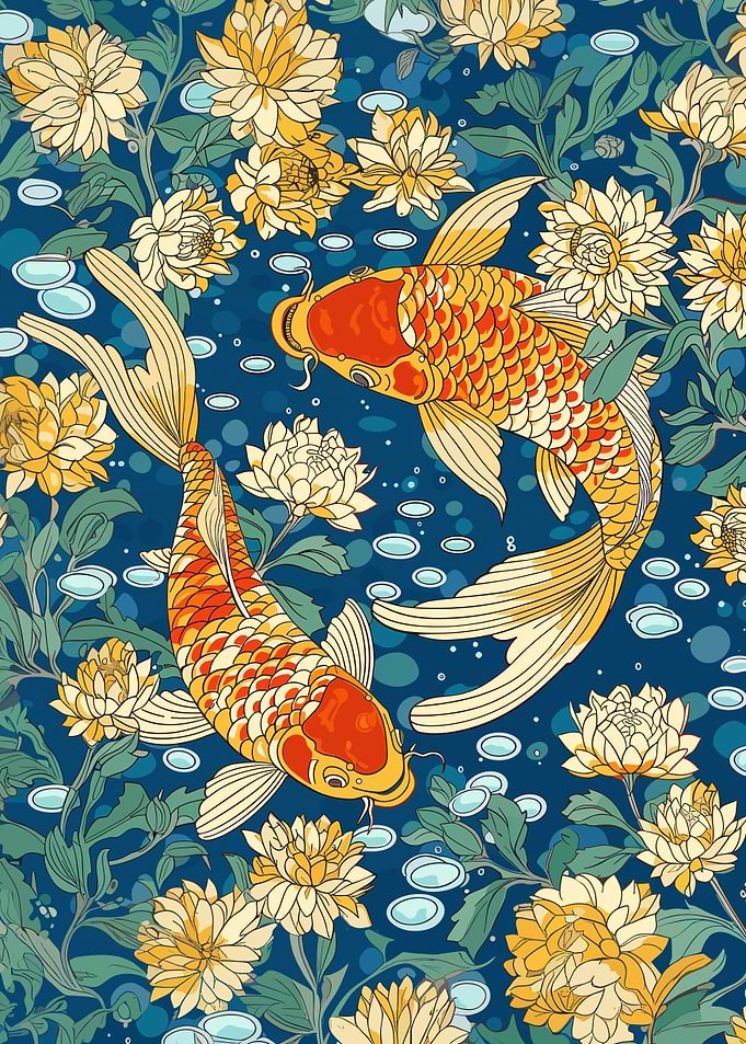 Chrysanthemum Koi Pond Art