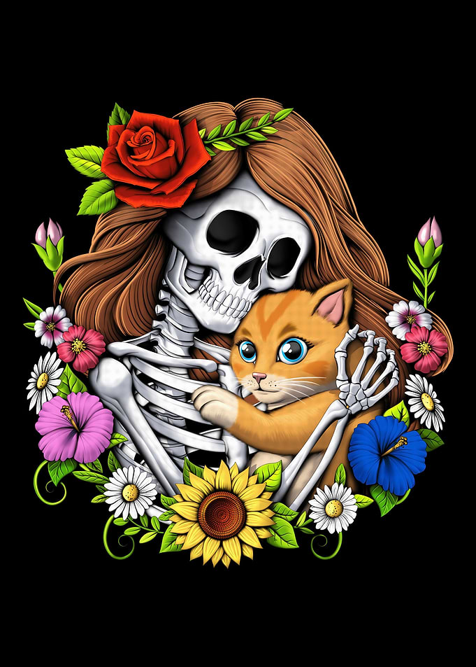 Skeleton Cat Floral