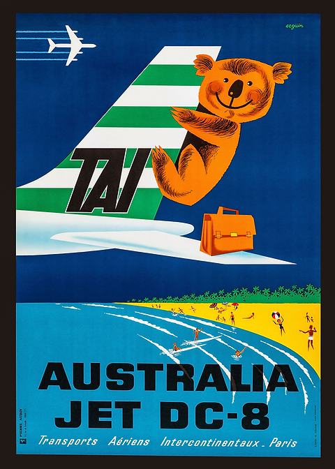Aussie Jetset Adventure — vintage poster restored on metal