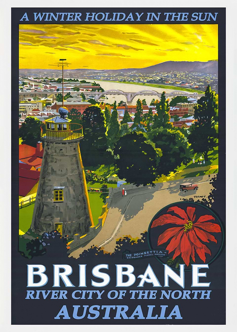 Brisbane Australia Poster — retro travel art printed on metal