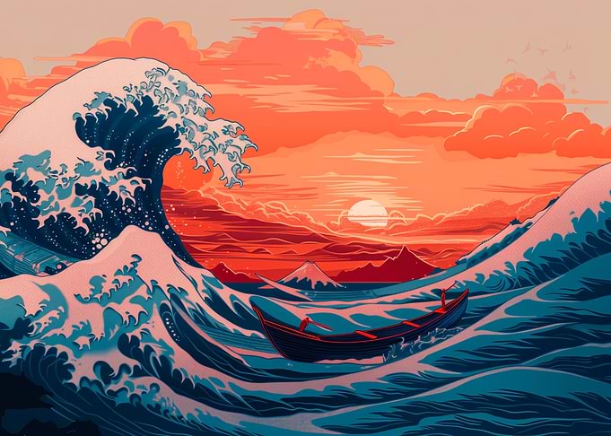 Wave Of Kanagawa Sunset