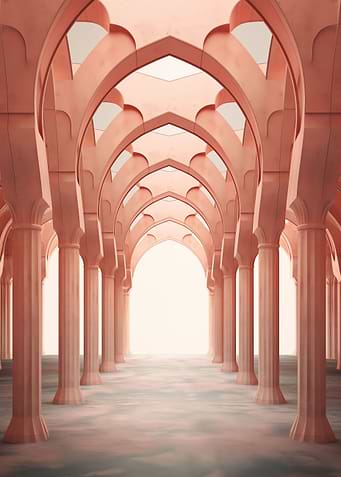 Room with pink arches