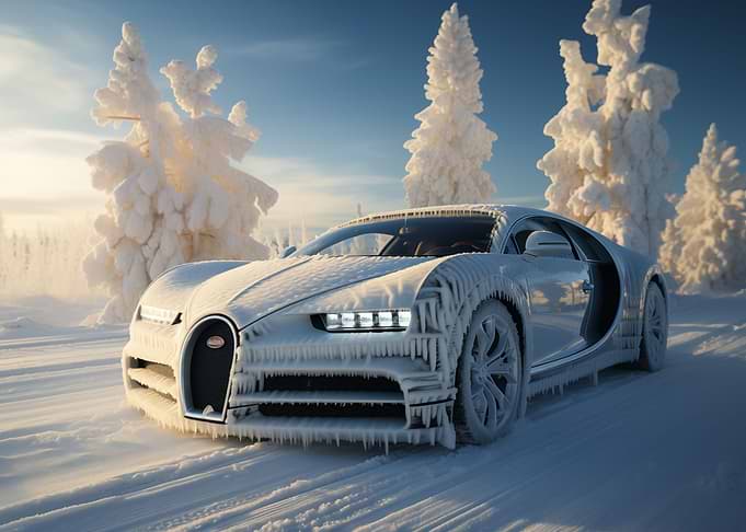 Bugatti Chiron in winter