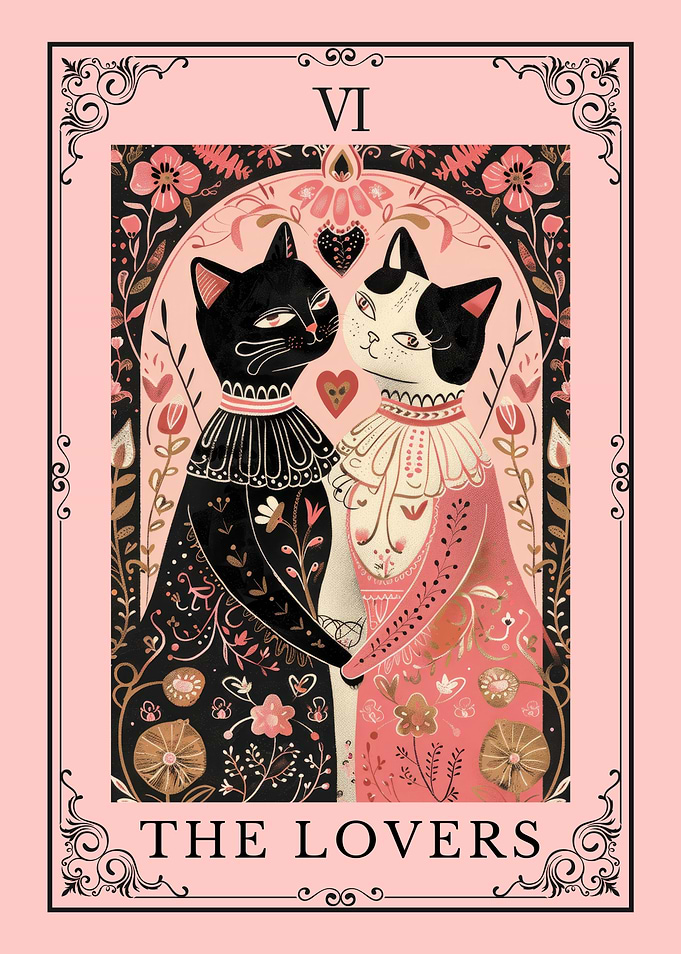 The Lovers Cats Tarot Card