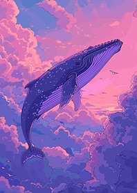 Whale Flying on Sky Retro