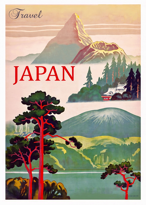 Travel Japan — vintage travel poster on metal