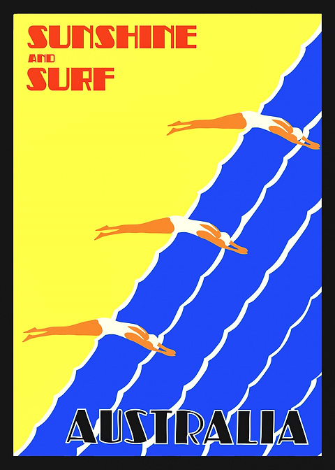 Australia Sun and Surf — vintage travel poster on metal