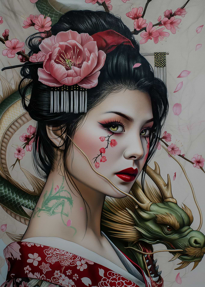 Geisha japanese dragon