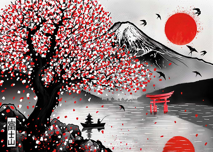 Fuji mount Landscape red