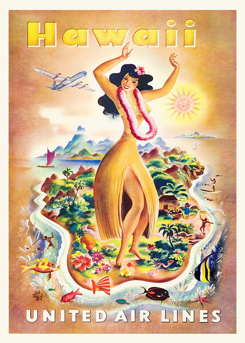 Hawaiian Sun Gaze — vintage travel poster on metal