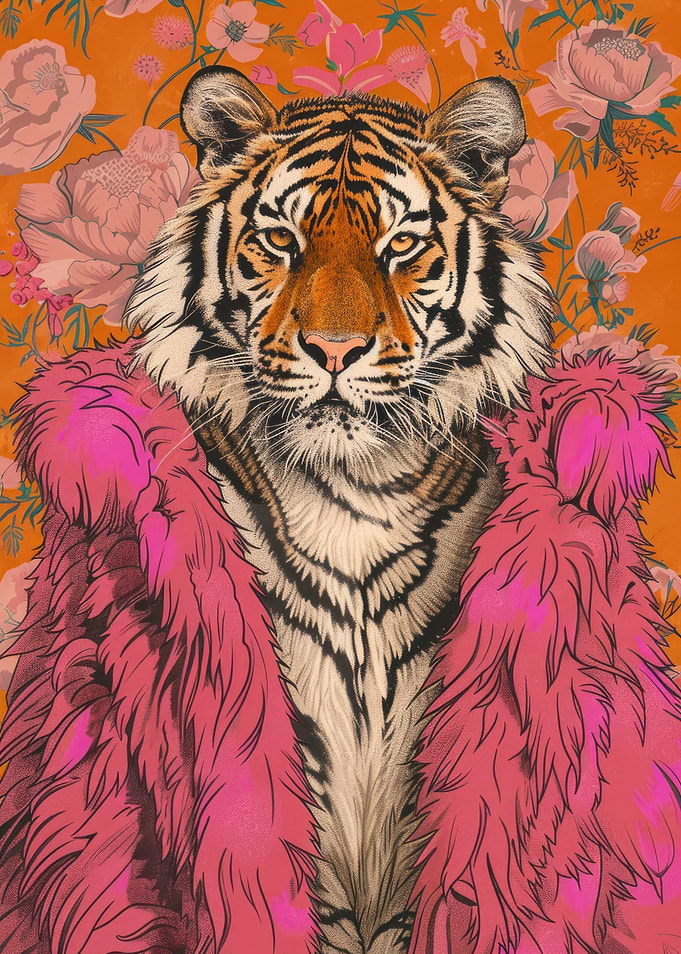 Tiger in Pink Fur Floral