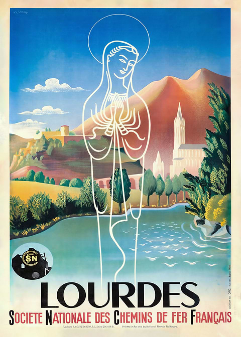 Lourdes Vintage Travel — vintage travel poster on metal