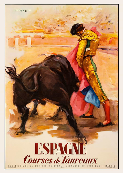 Bull Fight Spain — vintage travel poster on metal