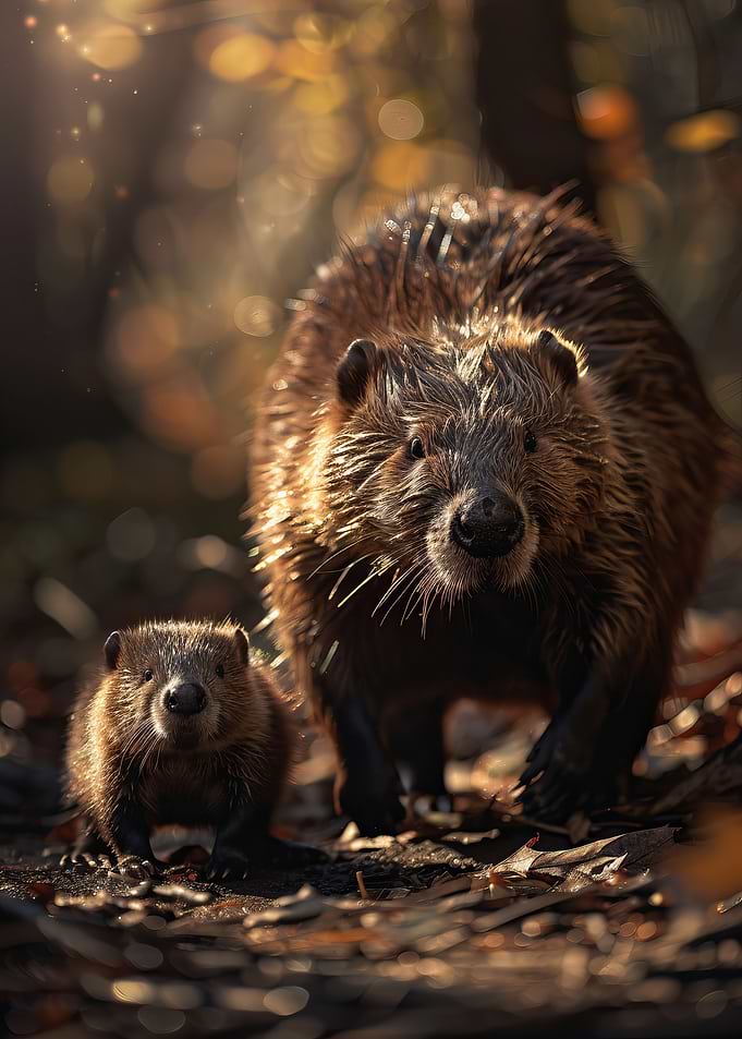 Mother And Baby Beaver