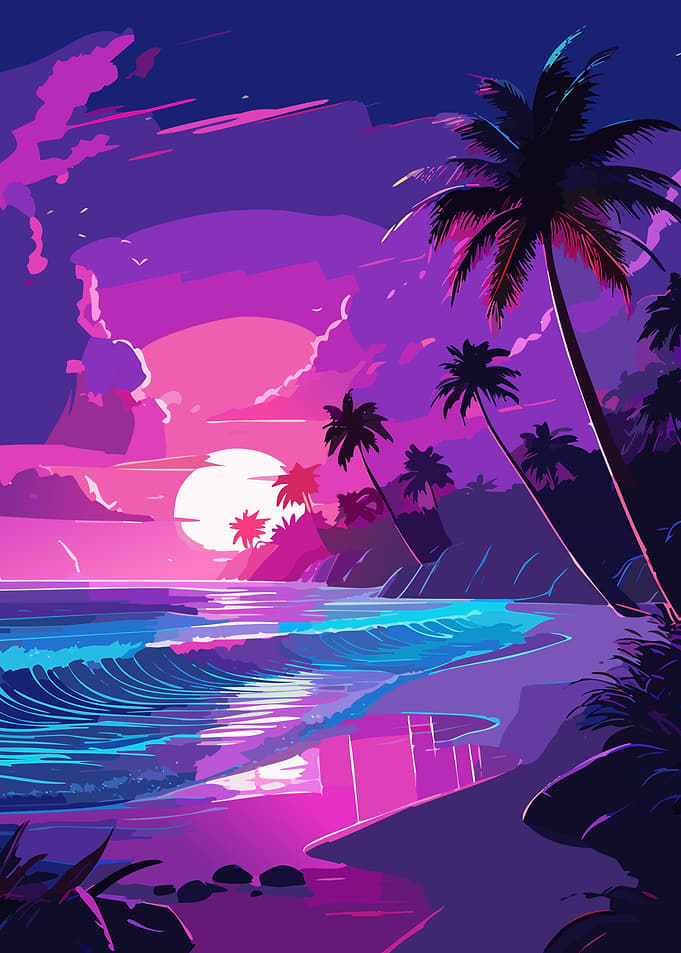 Neon Beach Sunset