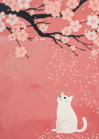 Cat Under Cherry Blossoms