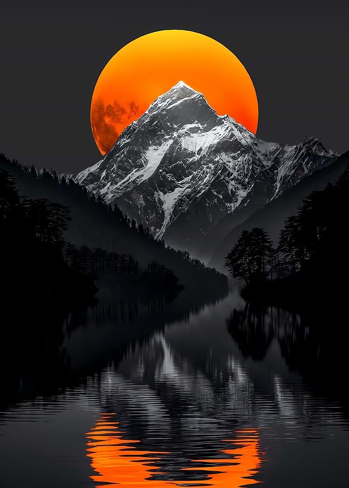Crimson Moonrise Mountain