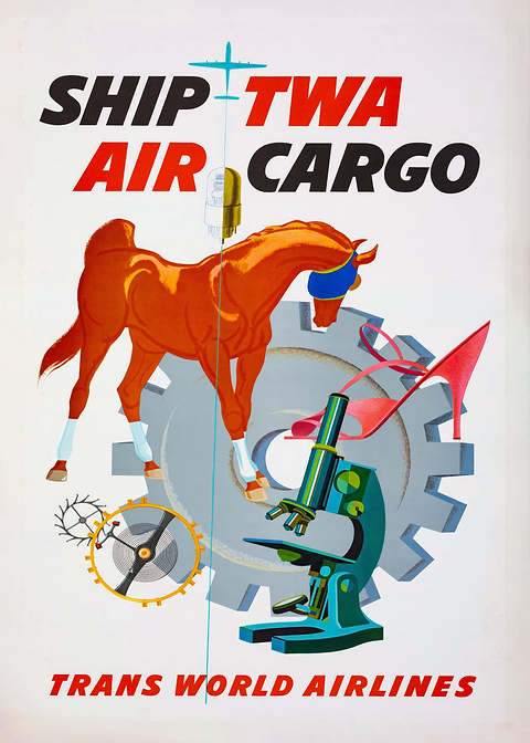 TWA Vintage Air Cargo Art — vintage travel poster on metal