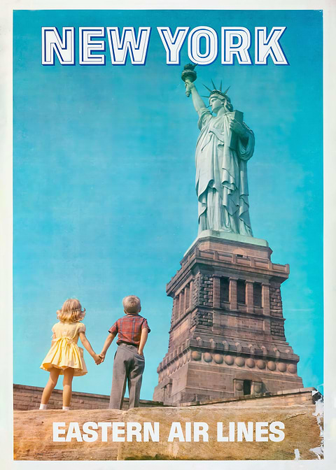 New York Liberty Flight — vintage travel poster on metal