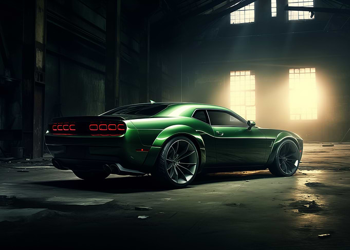 Green Dodge Challenger car