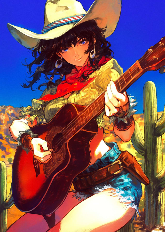 Cow Girl Plays Guitar