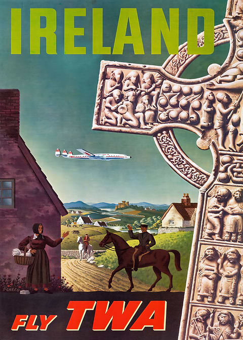 Fly TWA Ireland — vintage travel poster on metal