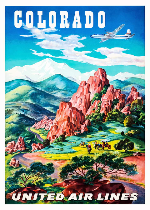 Retro Rockies Flight — vintage travel poster on metal