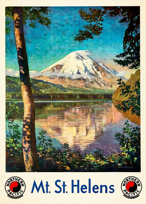 Mt St Helens — vintage travel poster on metal