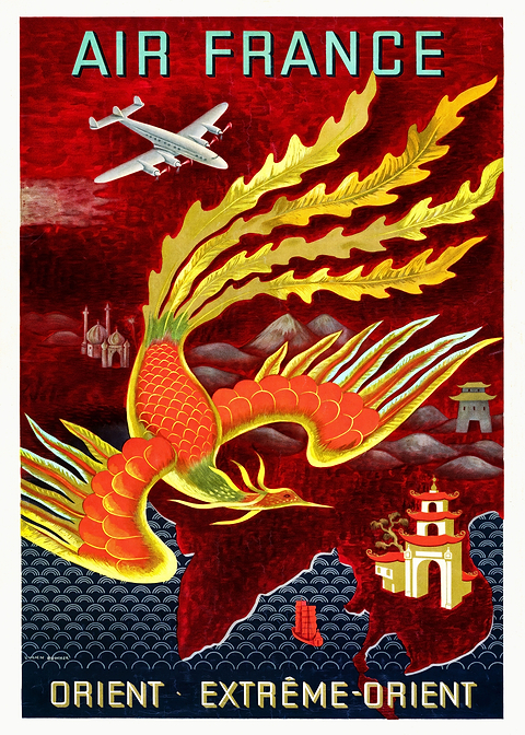 Phoenix Flight Eastward — vintage travel poster on metal