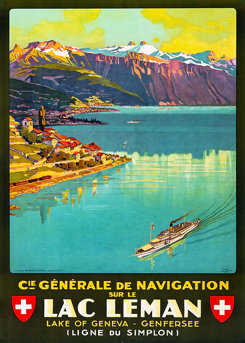 Vintage Lake Geneva — vintage travel poster on metal