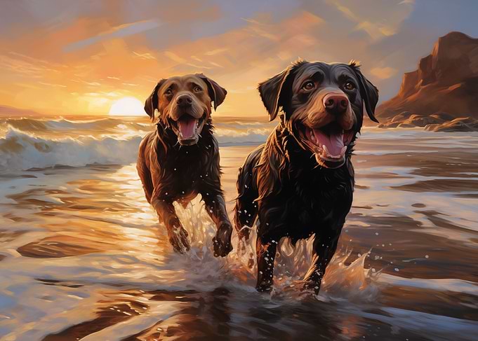 Two labradors on the beach