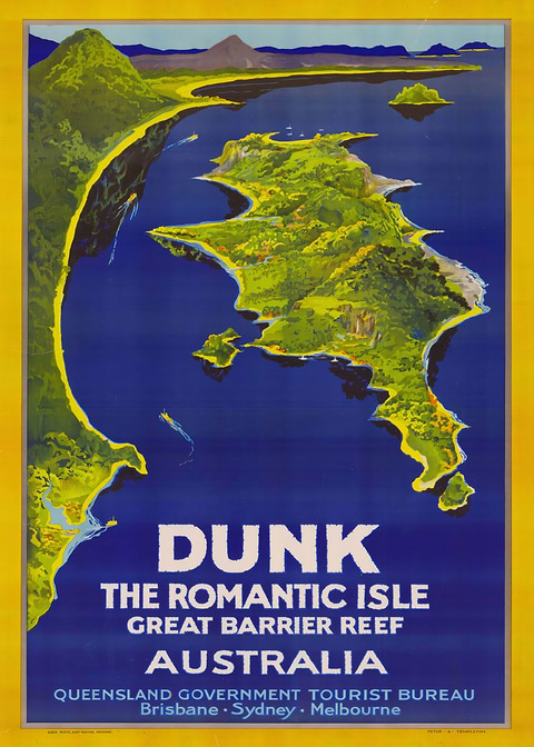 Dunk Island Charm — vintage travel poster on metal