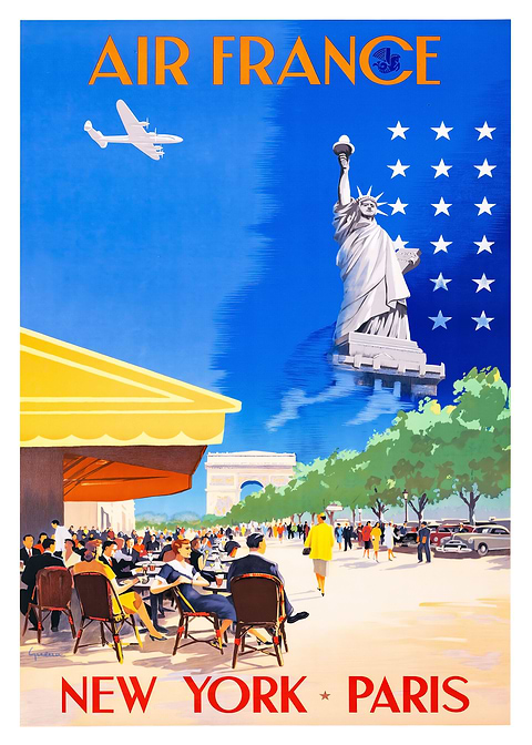 Paris Meets New York — vintage travel poster on metal