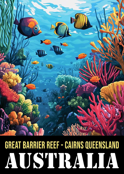 Great Barrier Reef — vintage travel poster on metal