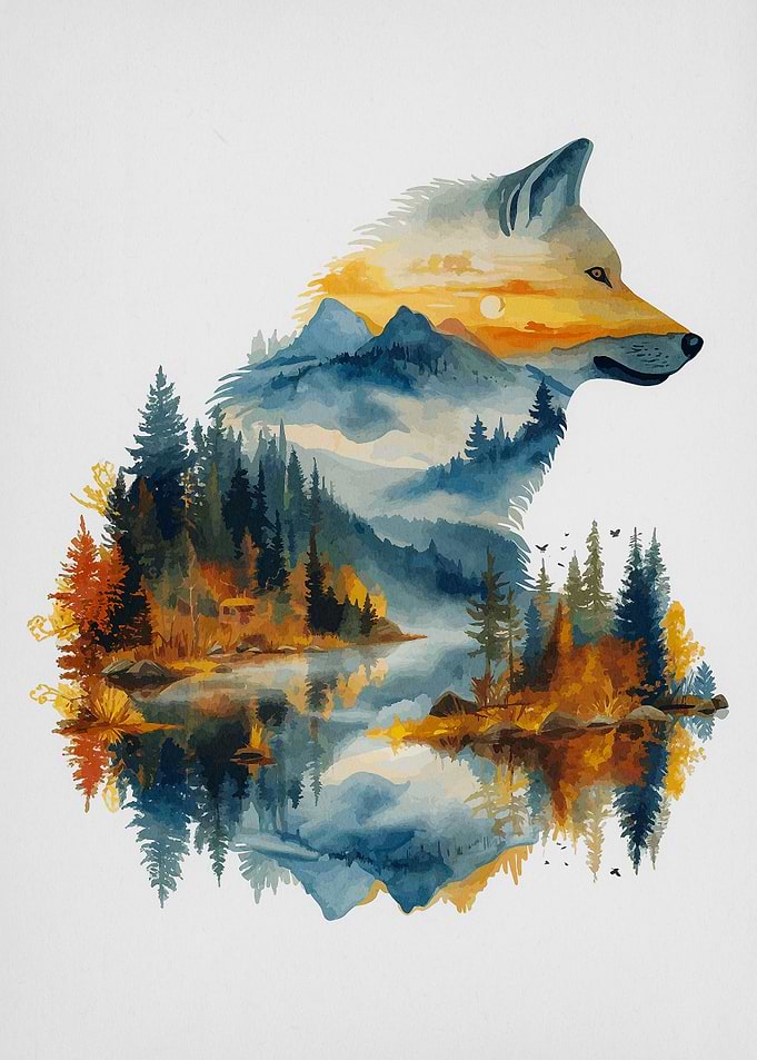 double exposure wolf