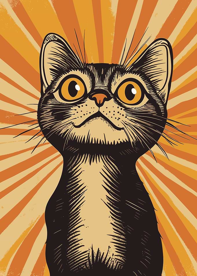 Retro Curious Cat Poster