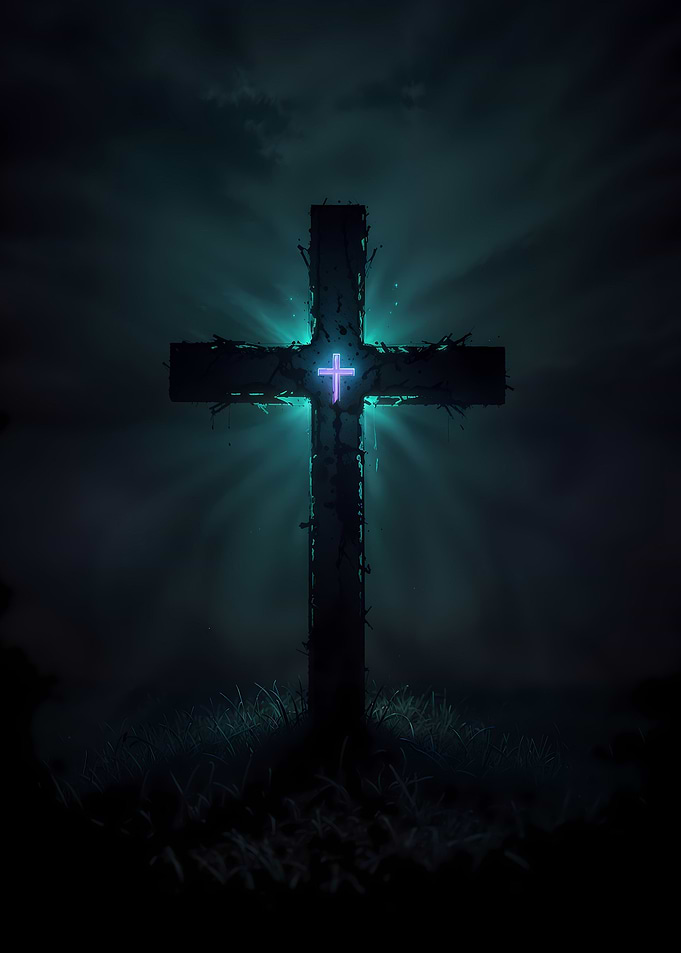 Cross shinning in darkness