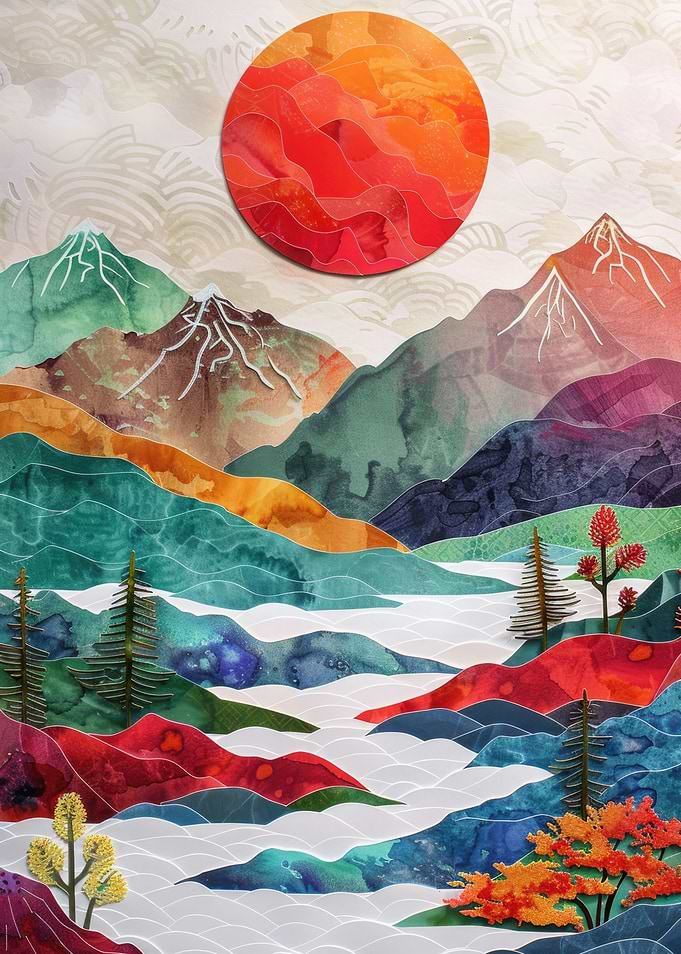 Paper Art Sunset Landscape