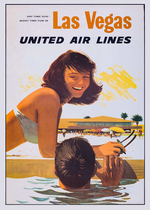 Vintage Vegas Poolside — vintage travel poster on metal