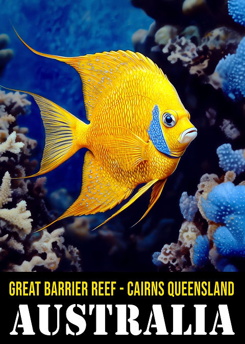 Great Barrier Reef Fish — vintage travel poster on metal