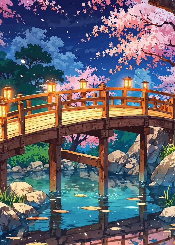 Bridge River Sakura Japan