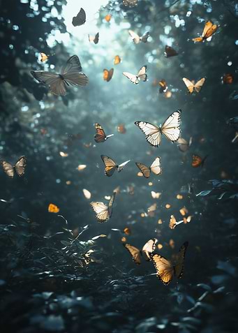 Butterflies in forest