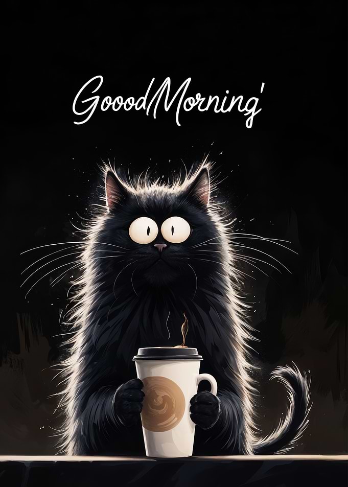 funny cat morning coffee