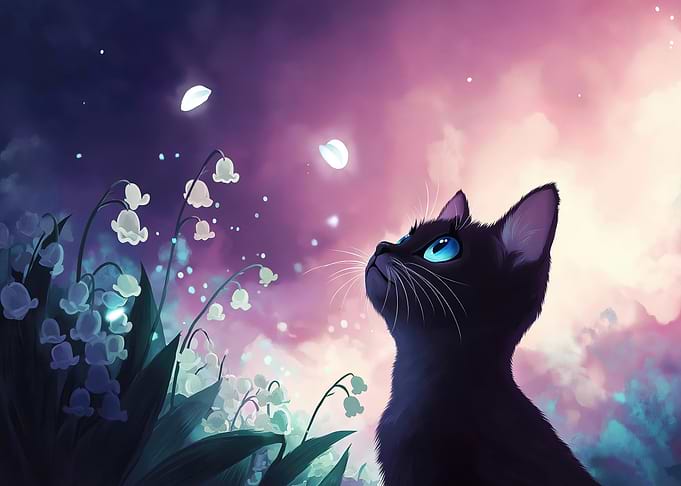 Cat Looking At Flowers 1