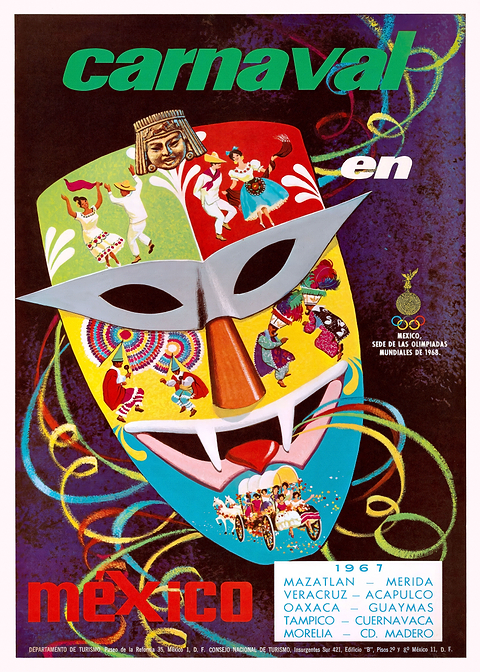 Mexican Carnival Spirit — vintage travel poster on metal